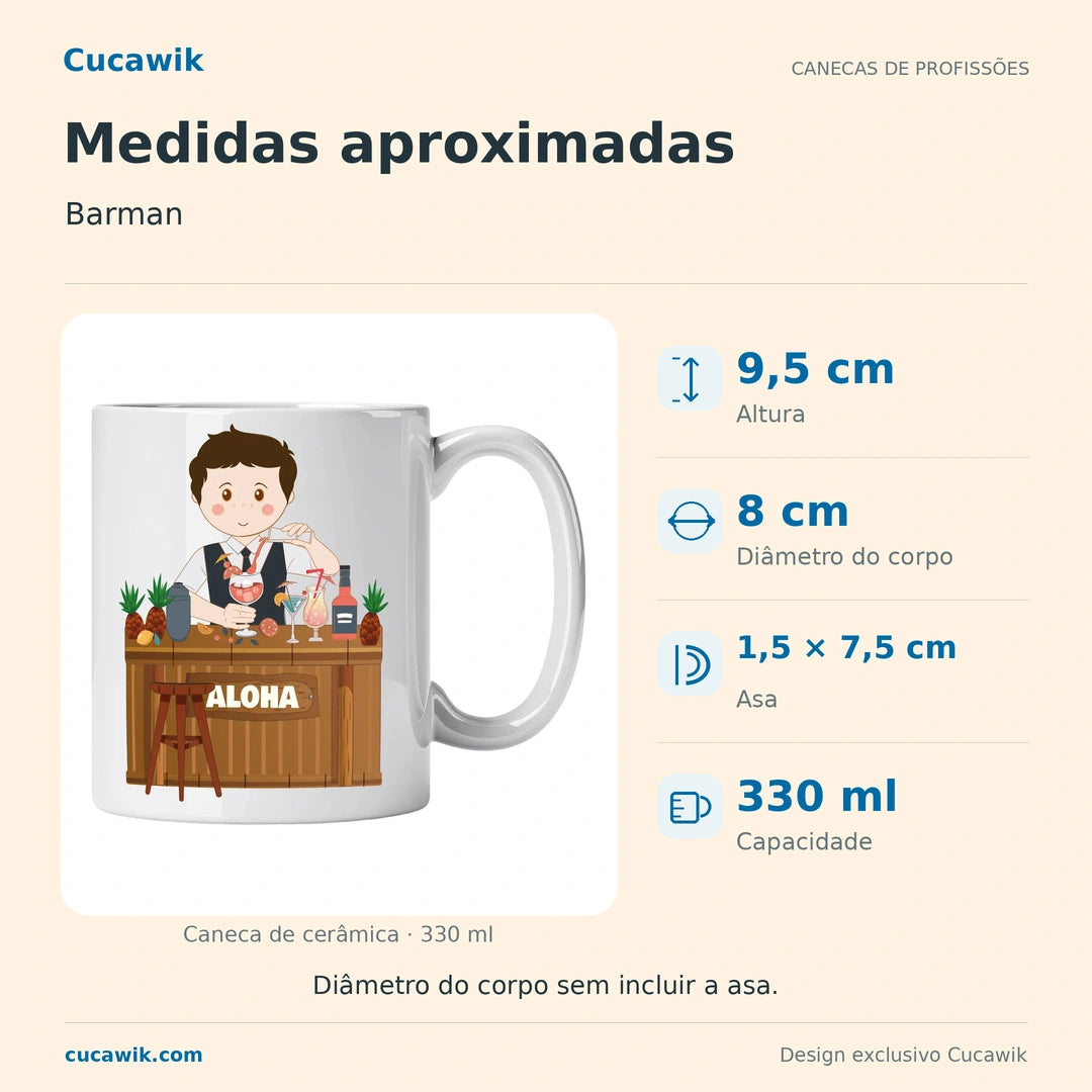 Caneca de Cerâmica Barman — Medidas aproximadas | Cucawik