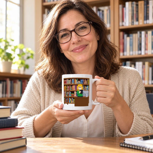 Caneca de Cerâmica Bibliotecária em utilização | Cucawik