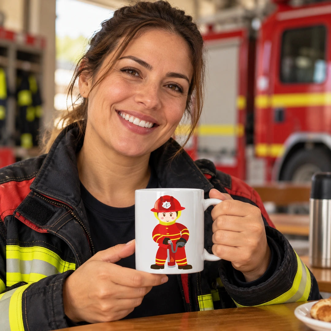 Caneca de Cerâmica Bombeira em utilização | Cucawik