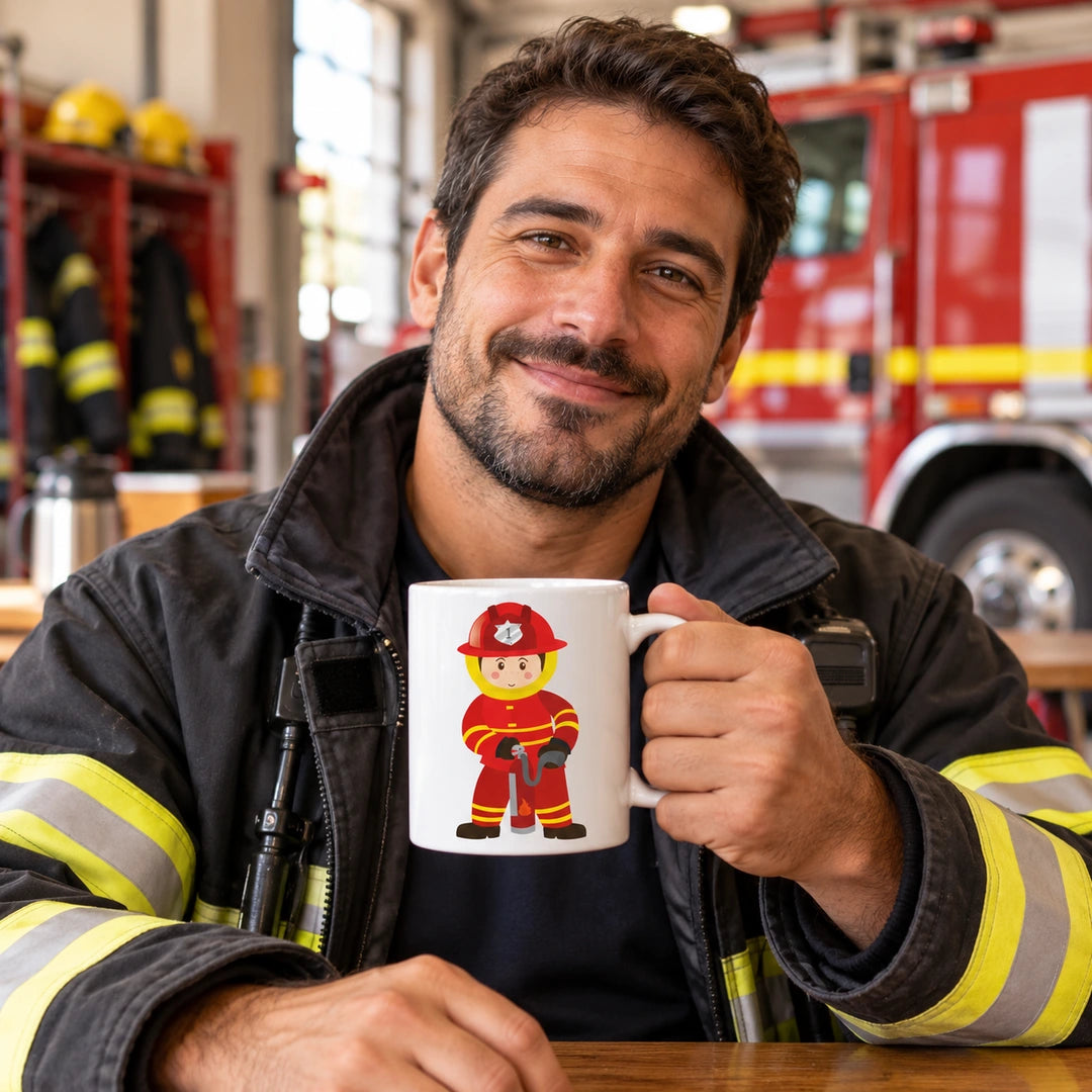 Caneca de Cerâmica Bombeiro em utilização | Cucawik