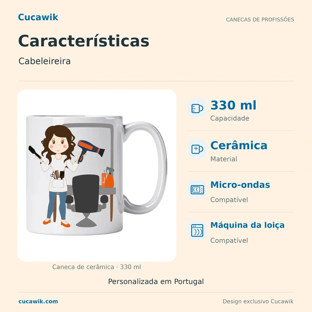 Caneca de Cerâmica Cabeleireira — Características | Cucawik