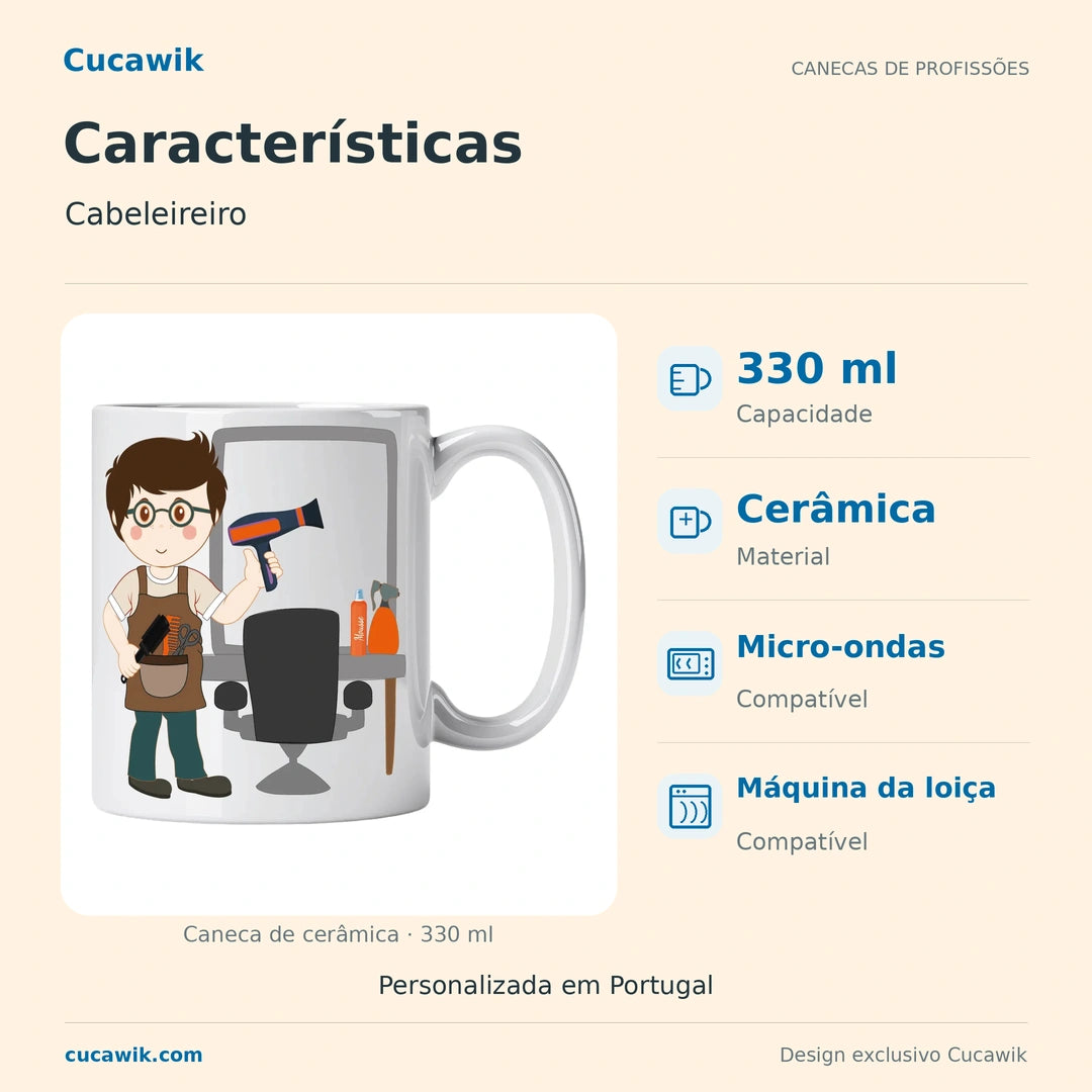Caneca de Cerâmica Cabeleireiro — Características | Cucawik
