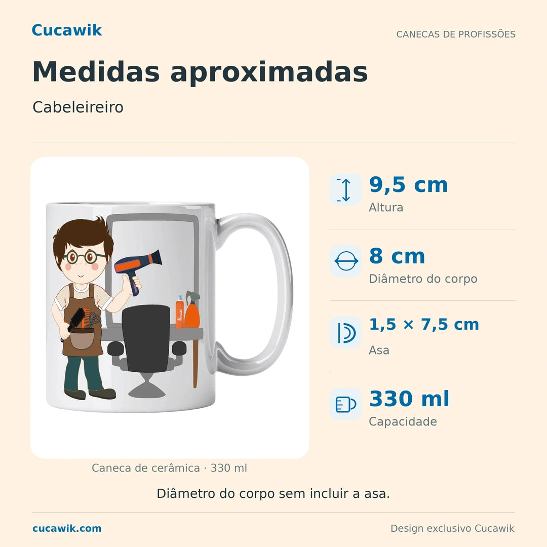 Caneca de Cerâmica Cabeleireiro — Medidas aproximadas | Cucawik