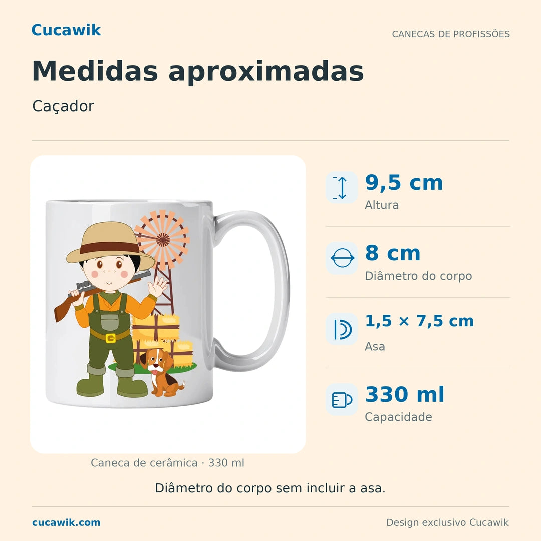 Caneca de Cerâmica Caçador — Medidas aproximadas | Cucawik