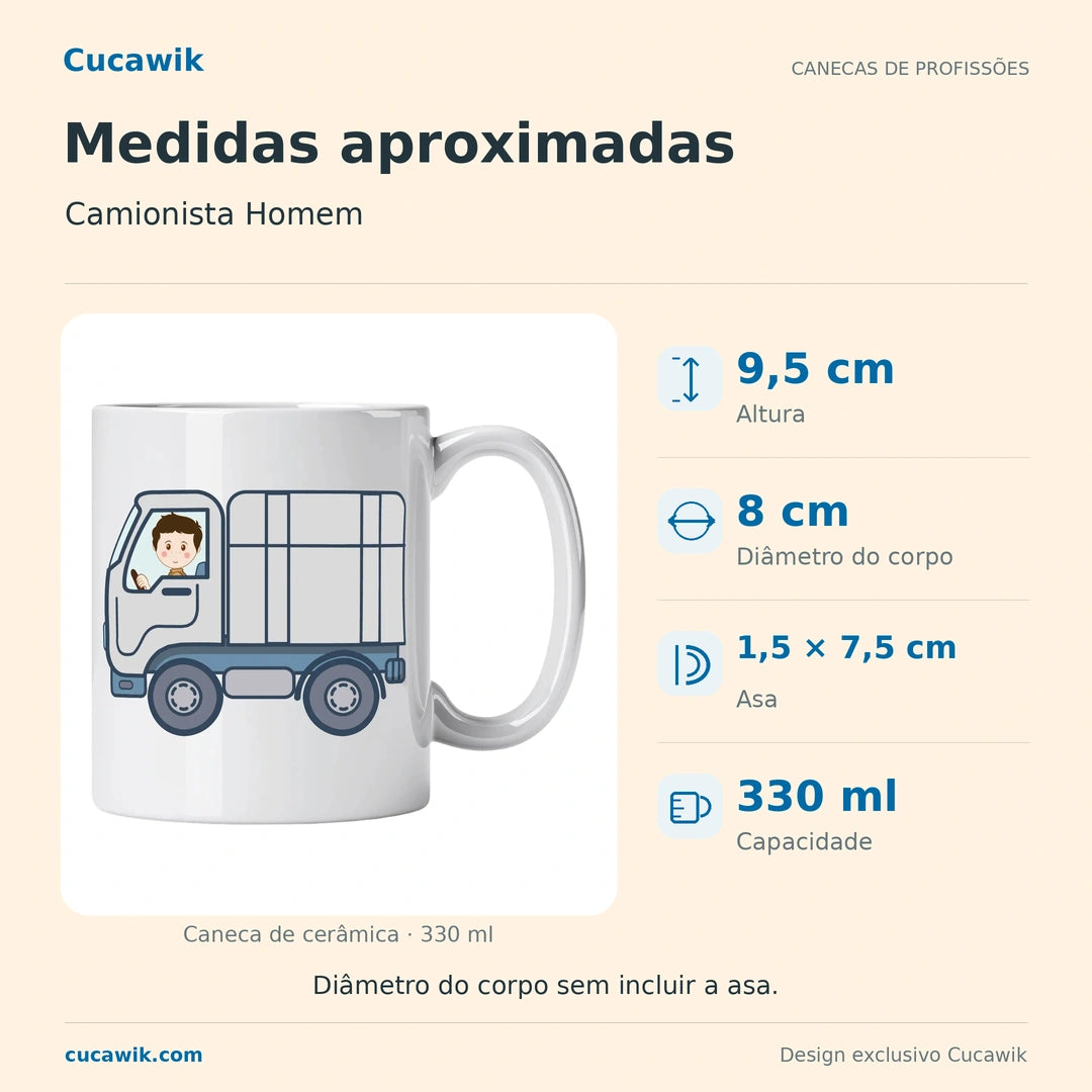 Caneca de Cerâmica Camionista Homem — Medidas aproximadas | Cucawik