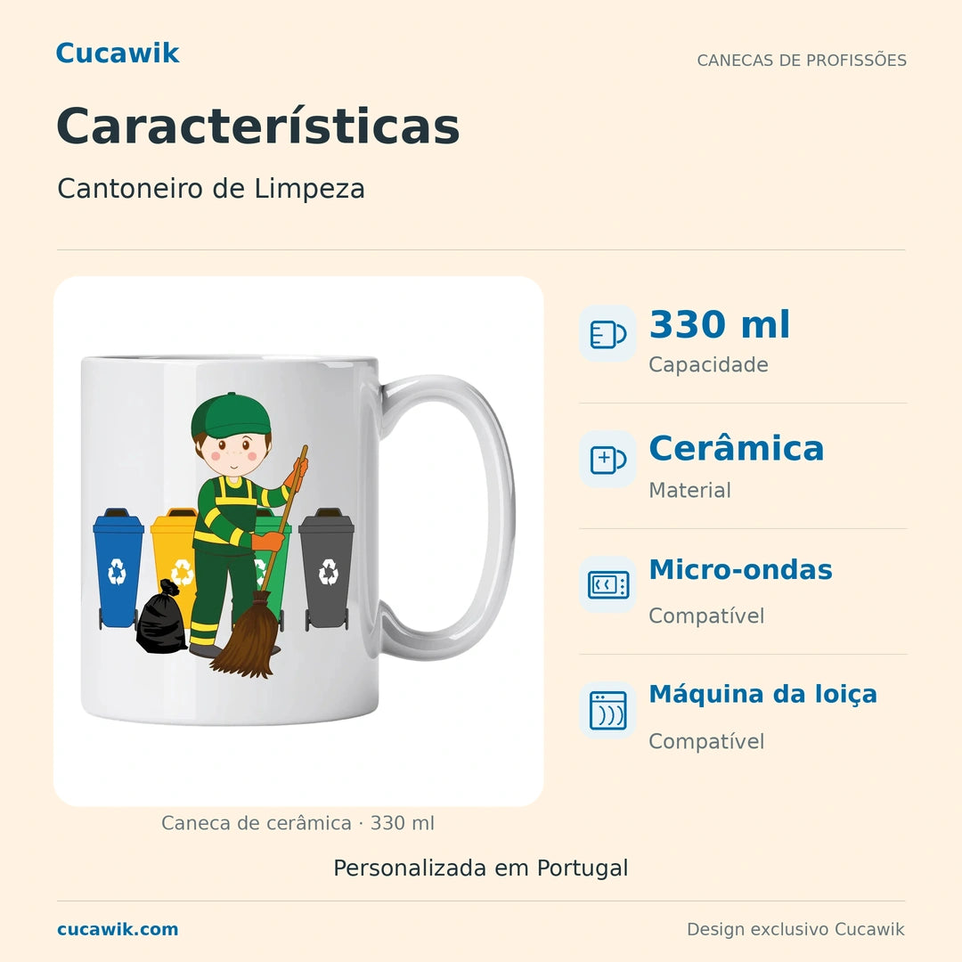 Caneca de Cerâmica Cantoneiro de Limpeza — Características | Cucawik