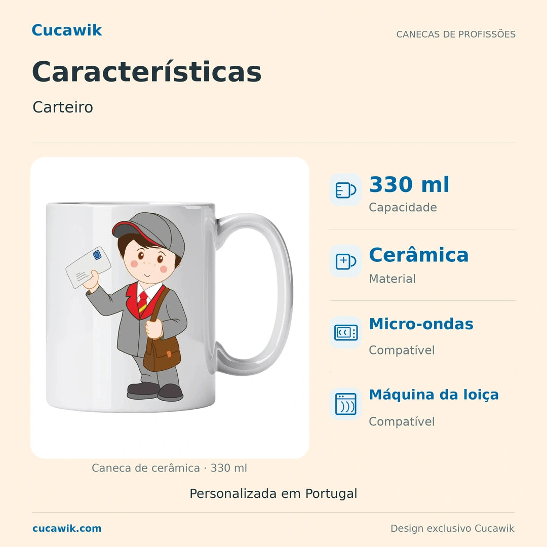 Caneca de Cerâmica Carteiro — Características | Cucawik