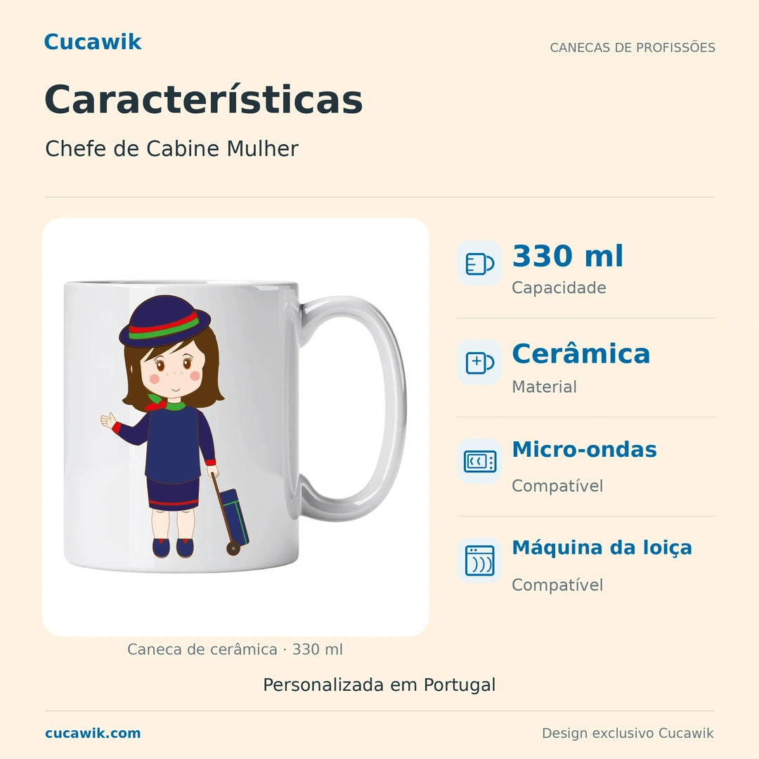 Caneca de Cerâmica Chefe de Cabine Mulher — Características | Cucawik