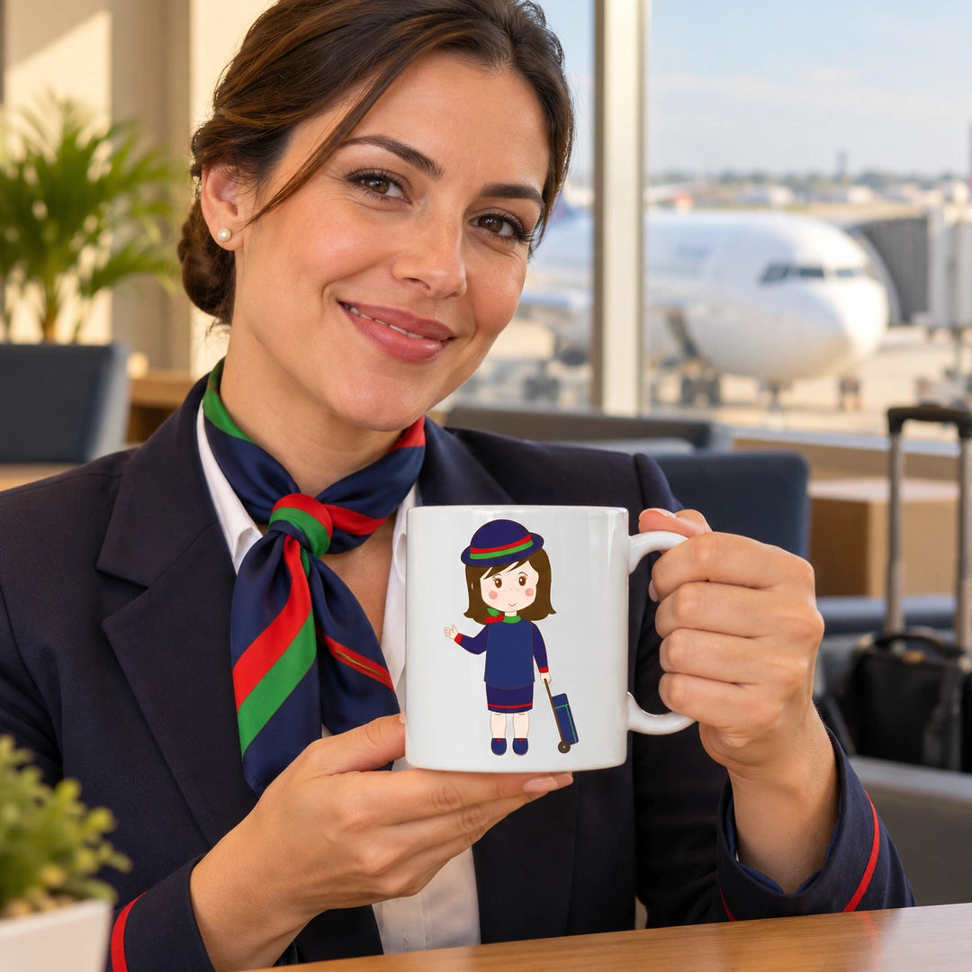 Caneca de Cerâmica Chefe de Cabine Mulher em utilização | Cucawik