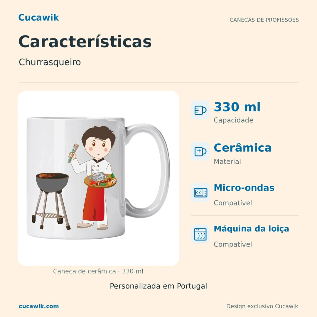 Caneca de Cerâmica Churrasqueiro — Características | Cucawik