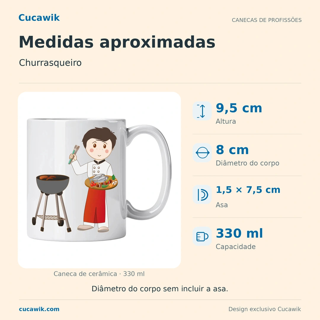 Caneca de Cerâmica Churrasqueiro — Medidas aproximadas | Cucawik