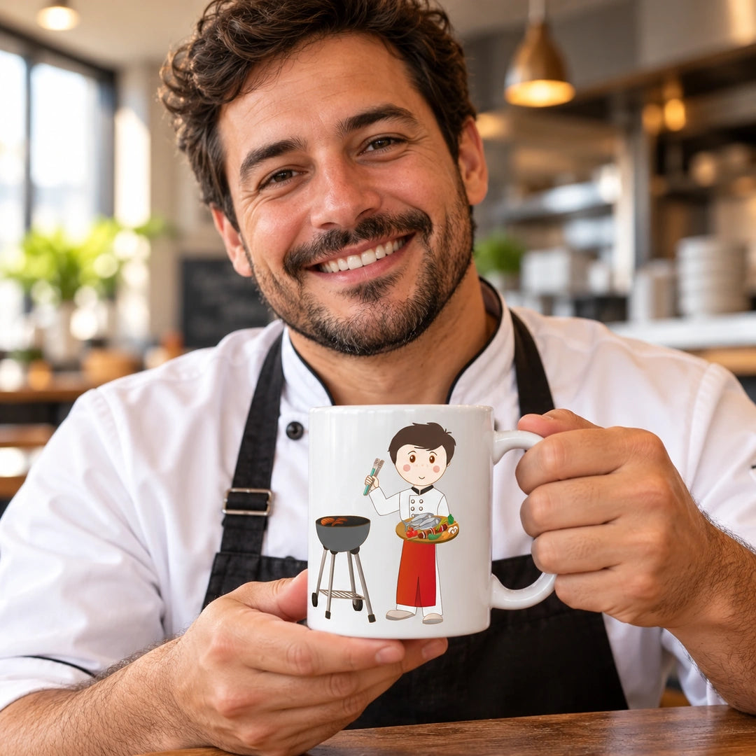 Caneca de Cerâmica Churrasqueiro em utilização | Cucawik