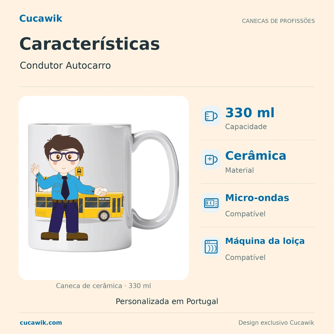 Caneca de Cerâmica Condutor Autocarro — Características | Cucawik