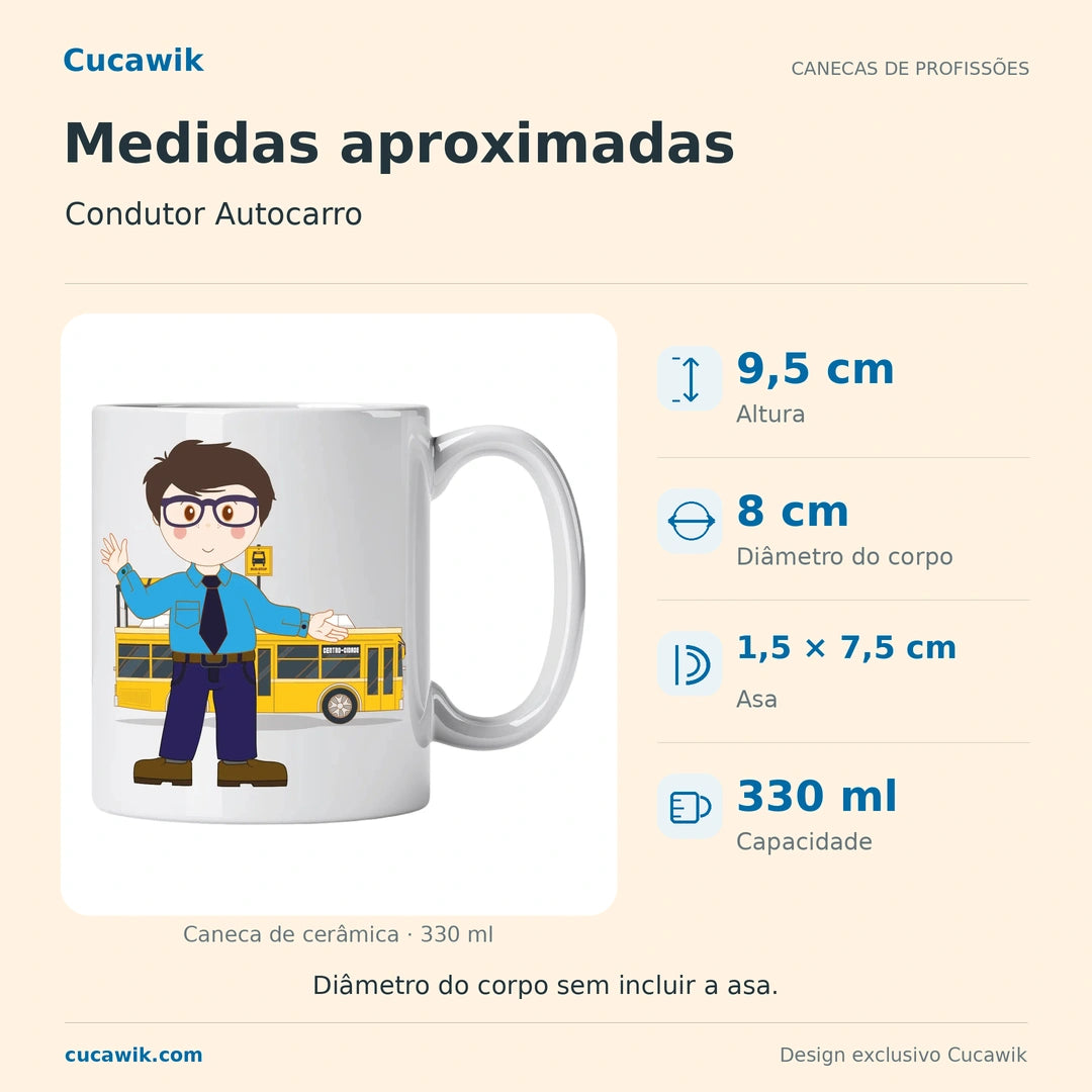 Caneca de Cerâmica Condutor Autocarro — Medidas aproximadas | Cucawik