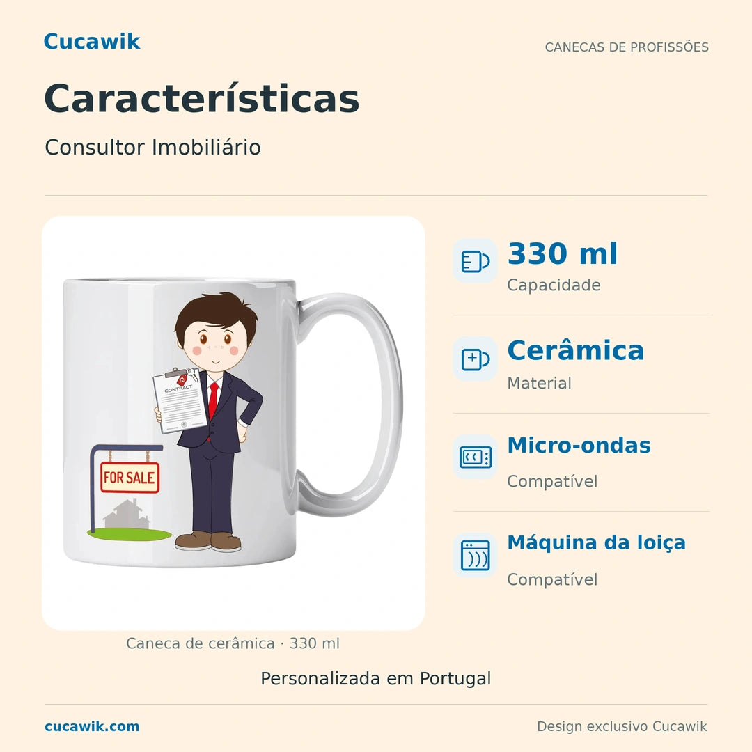 Caneca de Cerâmica Consultor Imobiliário — Características | Cucawik