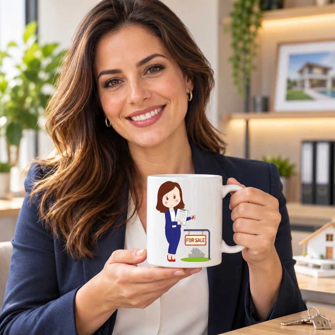 Caneca de Cerâmica Consultora Imobiliária em utilização | Cucawik