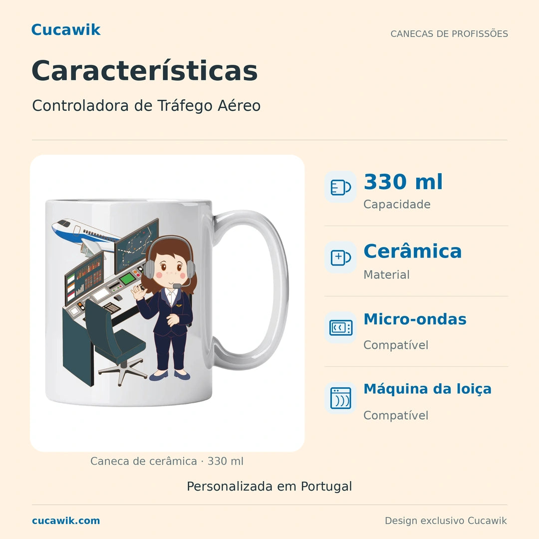 Caneca de Cerâmica Controladora de Tráfego Aéreo — Características | Cucawik
