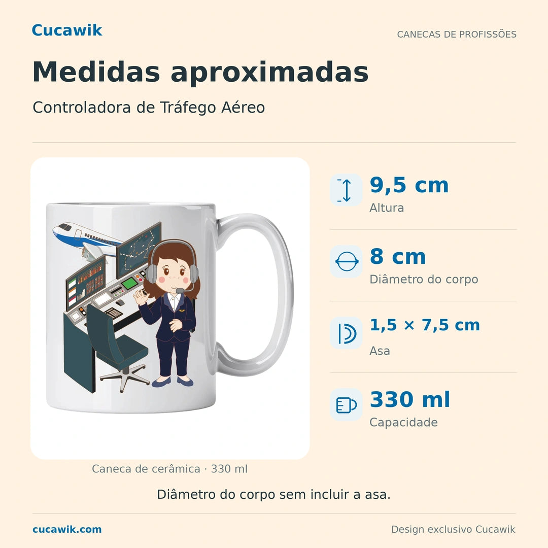 Caneca de Cerâmica Controladora de Tráfego Aéreo — Medidas aproximadas | Cucawik