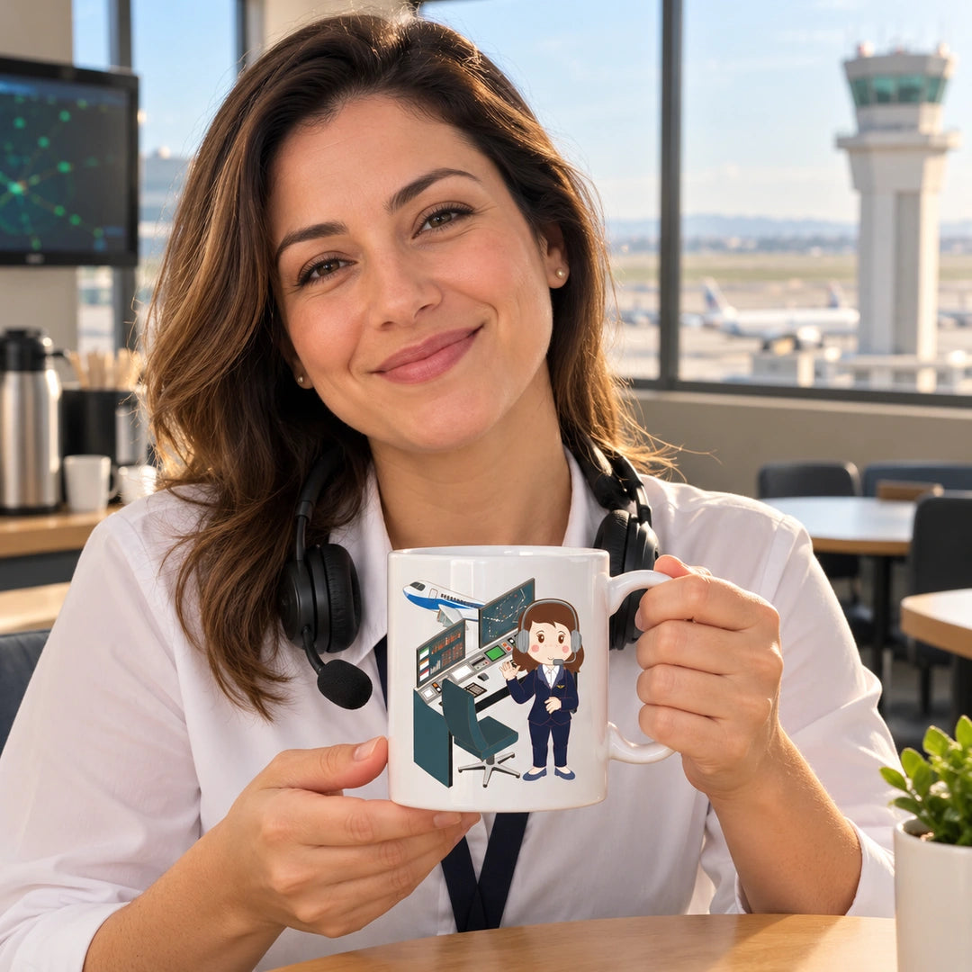 Caneca de Cerâmica Controladora de Tráfego Aéreo em utilização | Cucawik