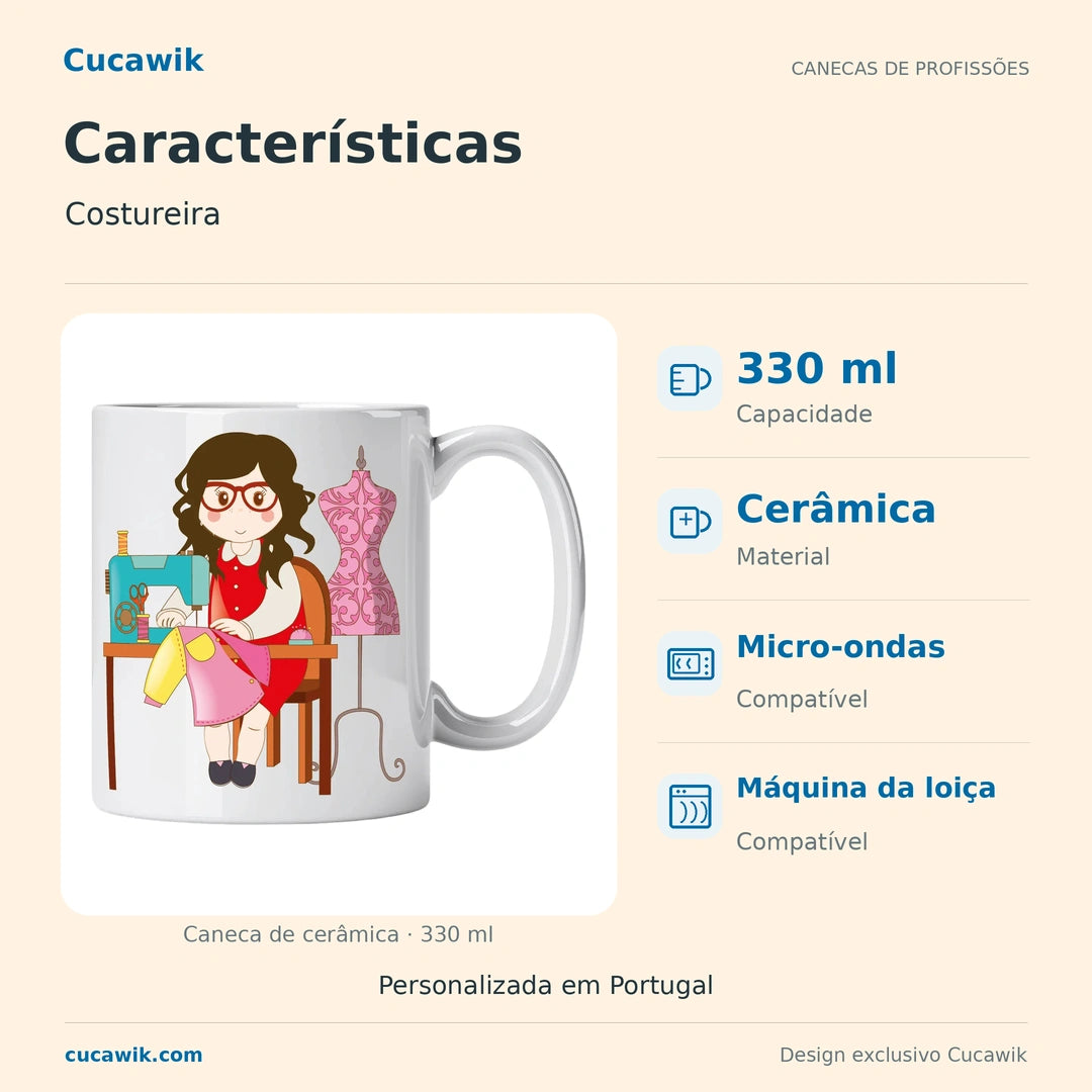Caneca de Cerâmica Costureira — Características | Cucawik