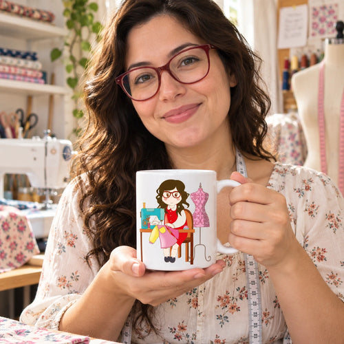 Caneca de Cerâmica Costureira em utilização | Cucawik