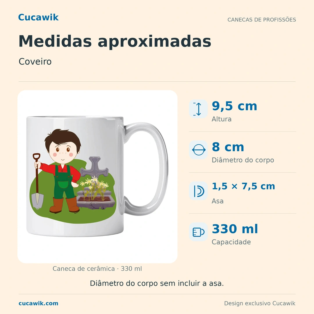Caneca de Cerâmica Coveiro — Medidas aproximadas | Cucawik