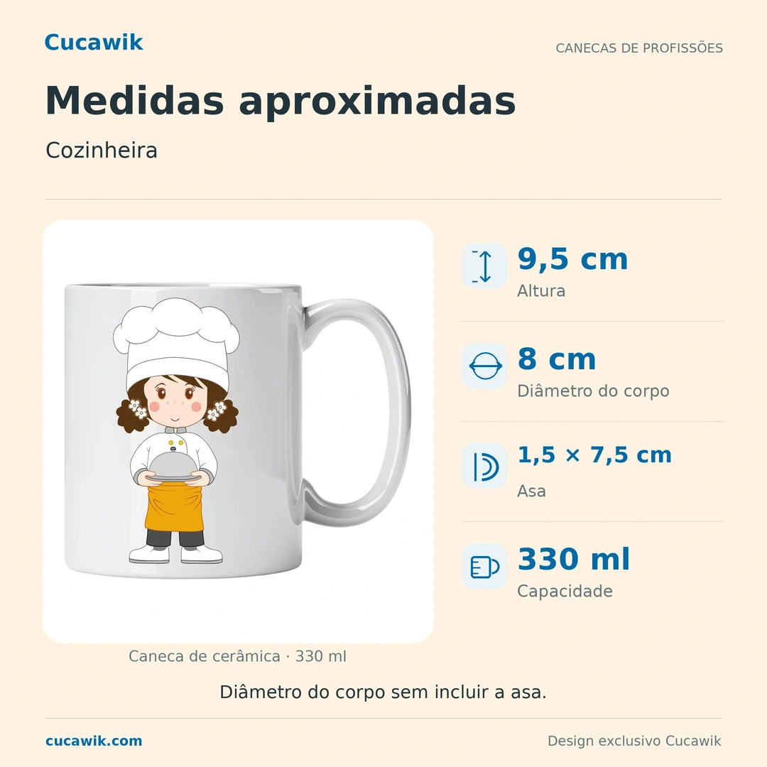 Caneca de Cerâmica Cozinheira — Medidas aproximadas | Cucawik