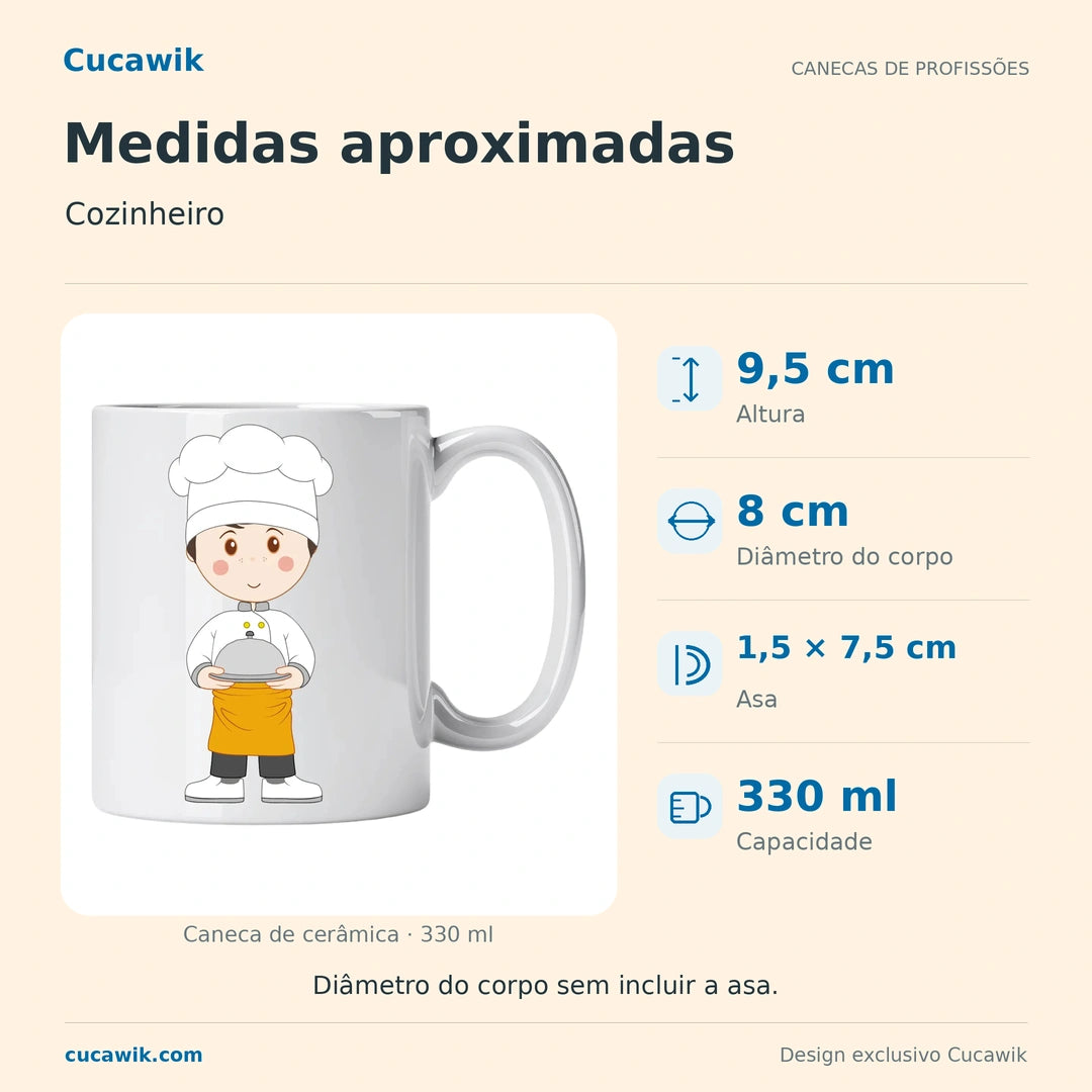 Caneca de Cerâmica Cozinheiro — Medidas aproximadas | Cucawik