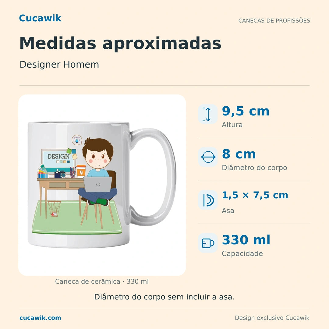 Caneca de Cerâmica Designer Homem — Medidas aproximadas | Cucawik