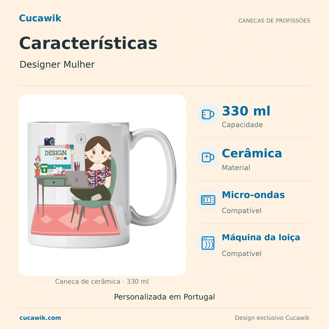Caneca de Cerâmica Designer Mulher — Características | Cucawik