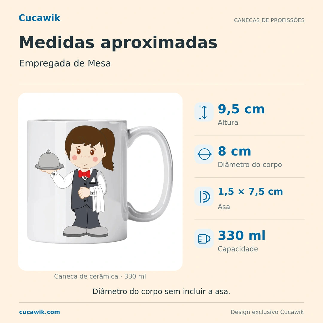 Caneca de Cerâmica Empregada de Mesa — Medidas aproximadas | Cucawik