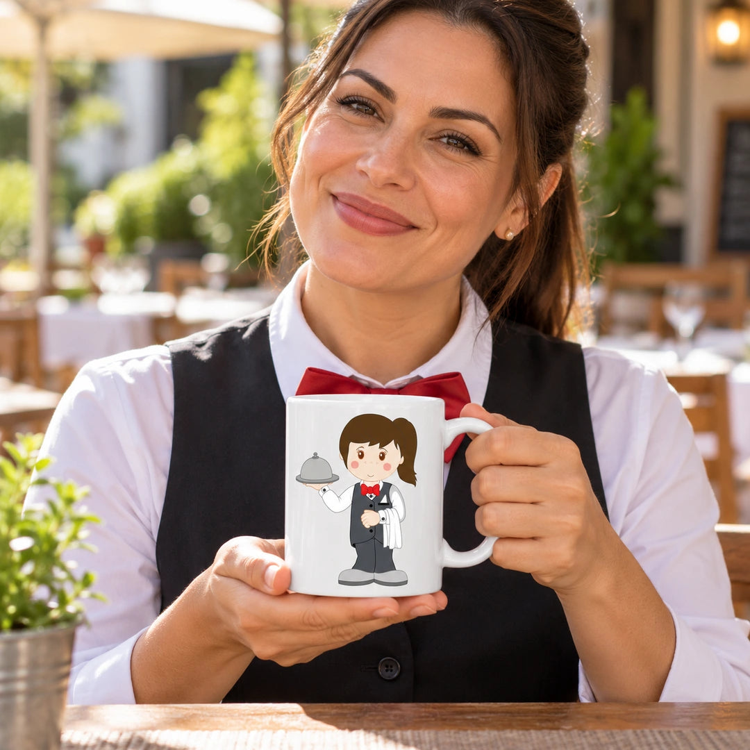 Caneca de Cerâmica Empregada de Mesa em utilização | Cucawik