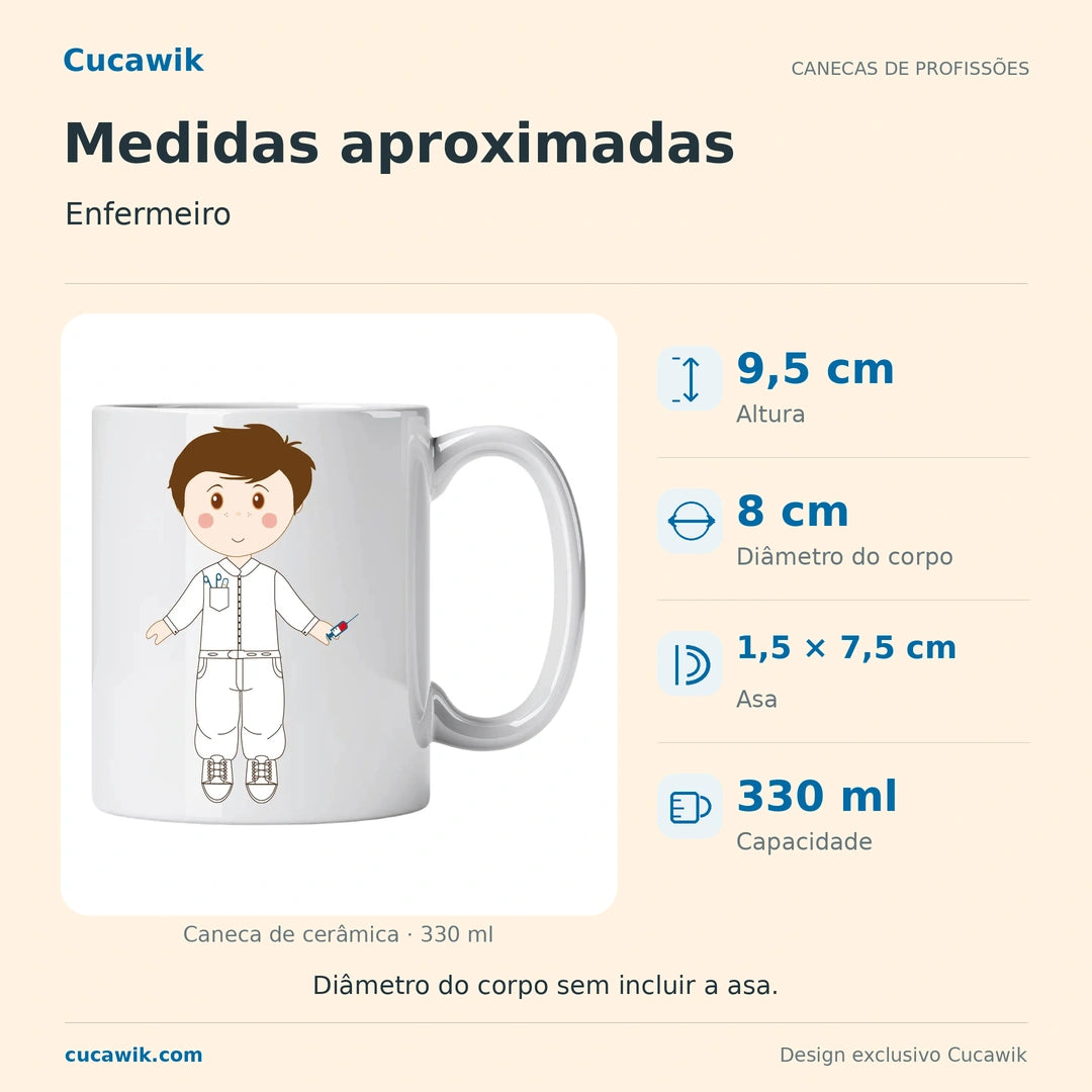 Caneca de Cerâmica Enfermeiro — Medidas aproximadas | Cucawik