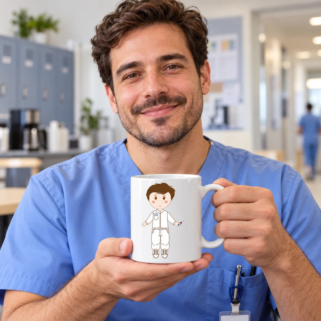 Caneca de Cerâmica Enfermeiro em utilização | Cucawik