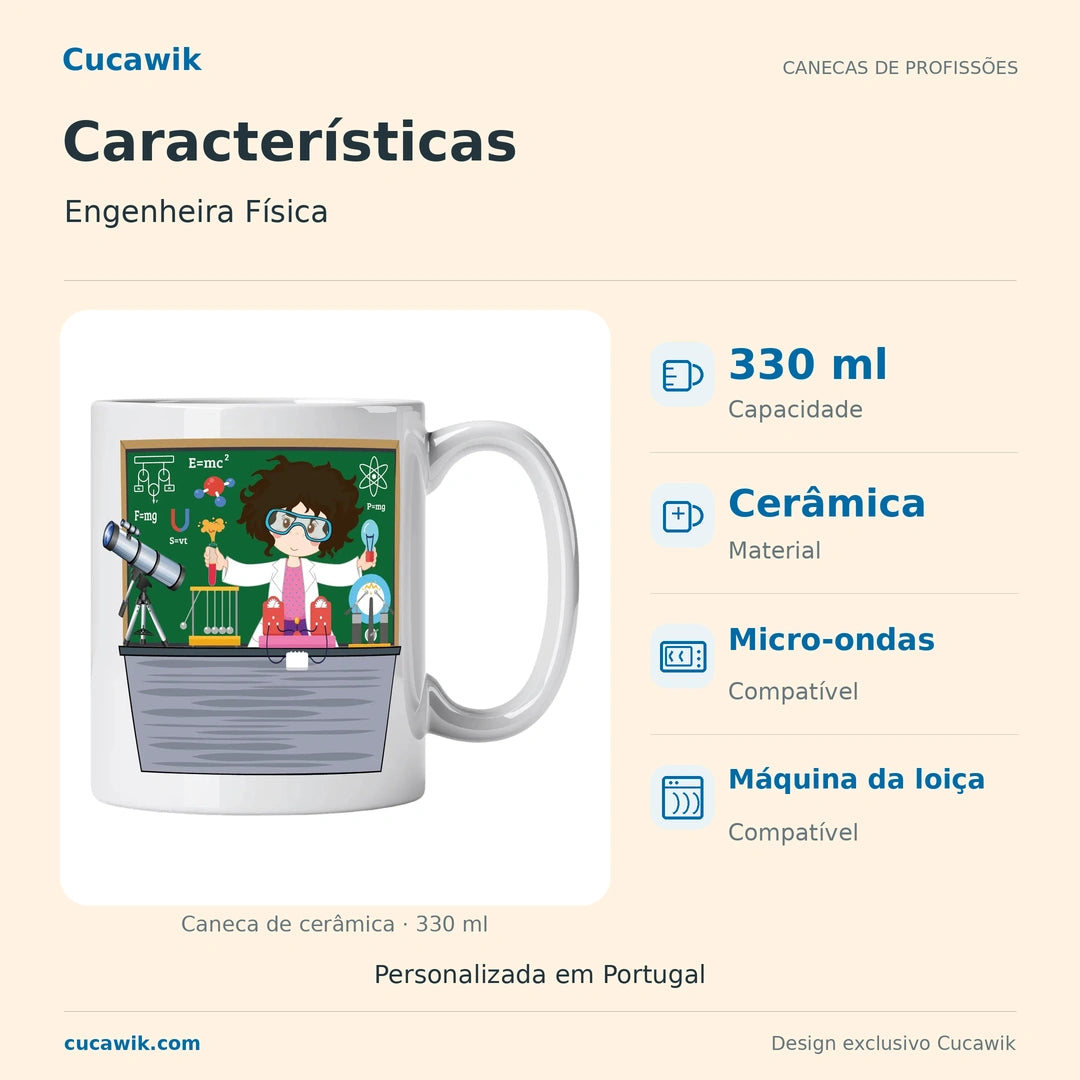 Caneca de Cerâmica Engenheira Física — Características | Cucawik