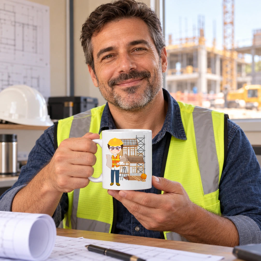 Caneca de Cerâmica Engenheiro Civil em utilização | Cucawik