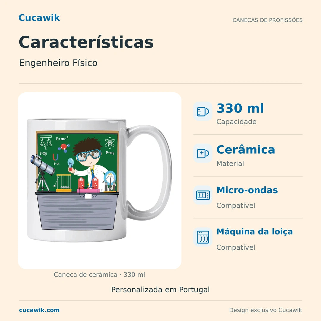 Caneca de Cerâmica Engenheiro Físico — Características | Cucawik