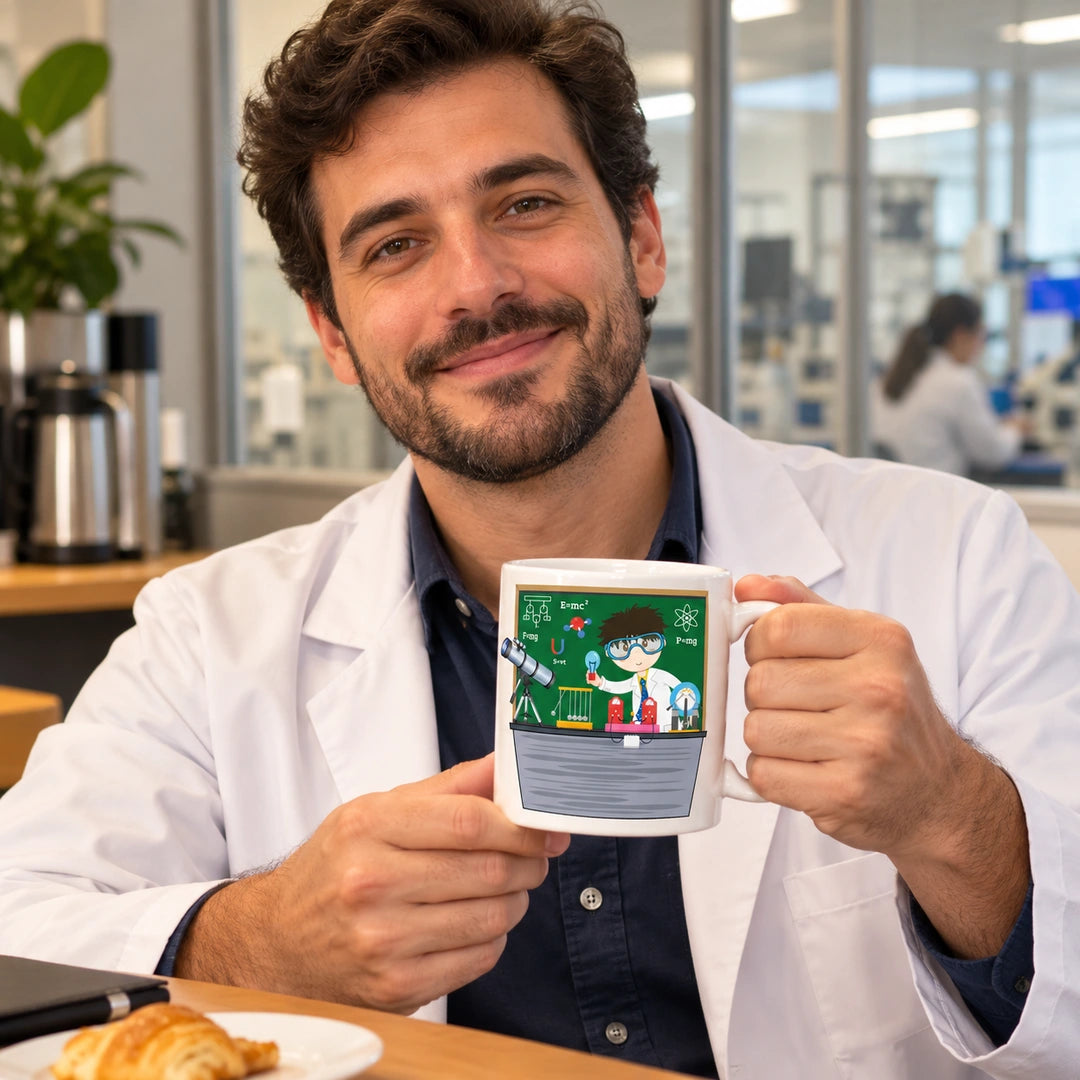 Caneca de Cerâmica Engenheiro Físico em utilização | Cucawik