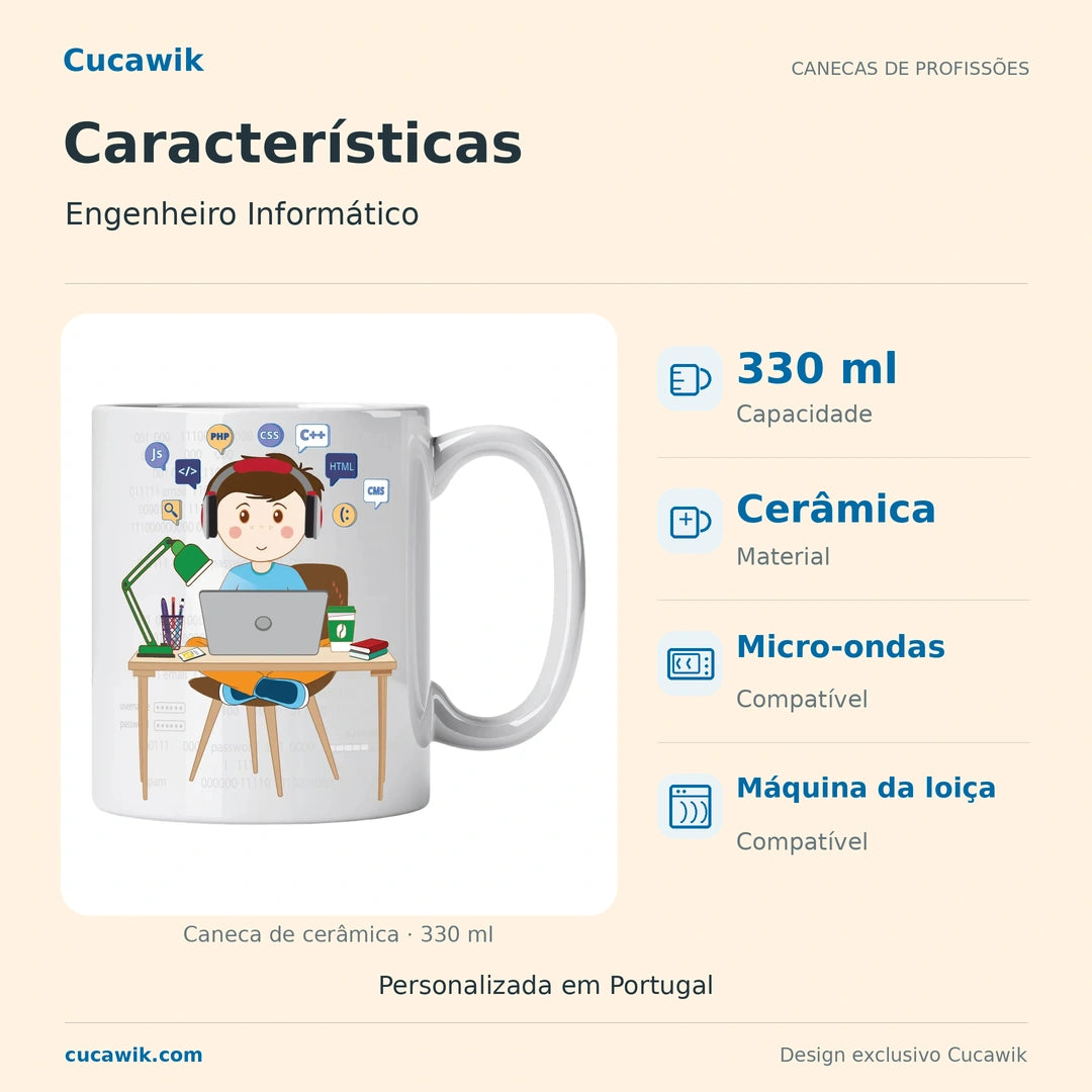 Caneca de Cerâmica Engenheiro Informático — Características | Cucawik