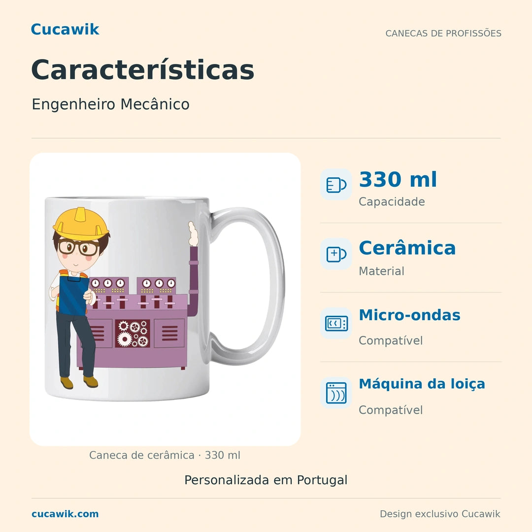 Caneca de Cerâmica Engenheiro Mecânico — Características | Cucawik