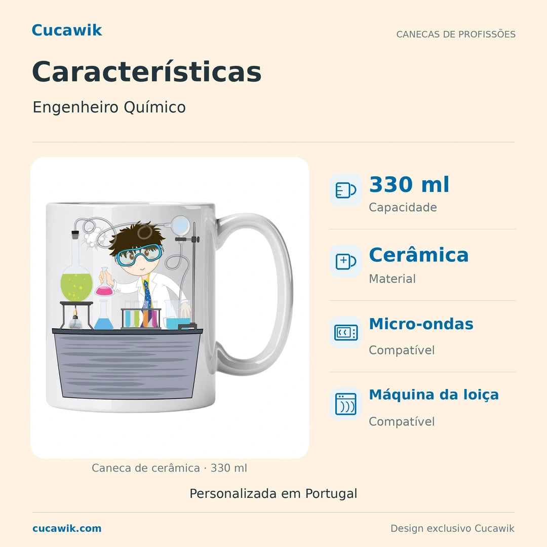 Caneca de Cerâmica Engenheiro Químico — Características | Cucawik