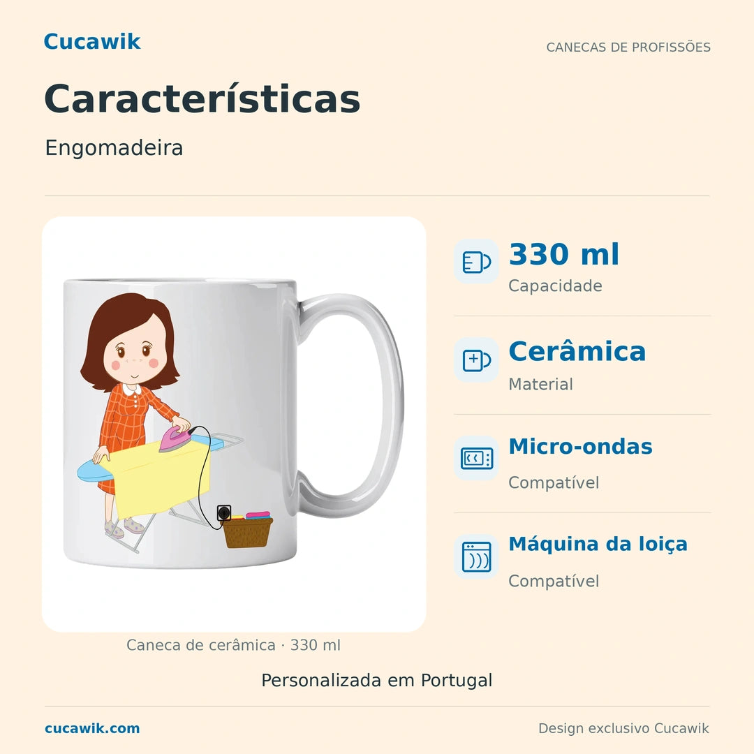 Caneca de Cerâmica Engomadeira — Características | Cucawik
