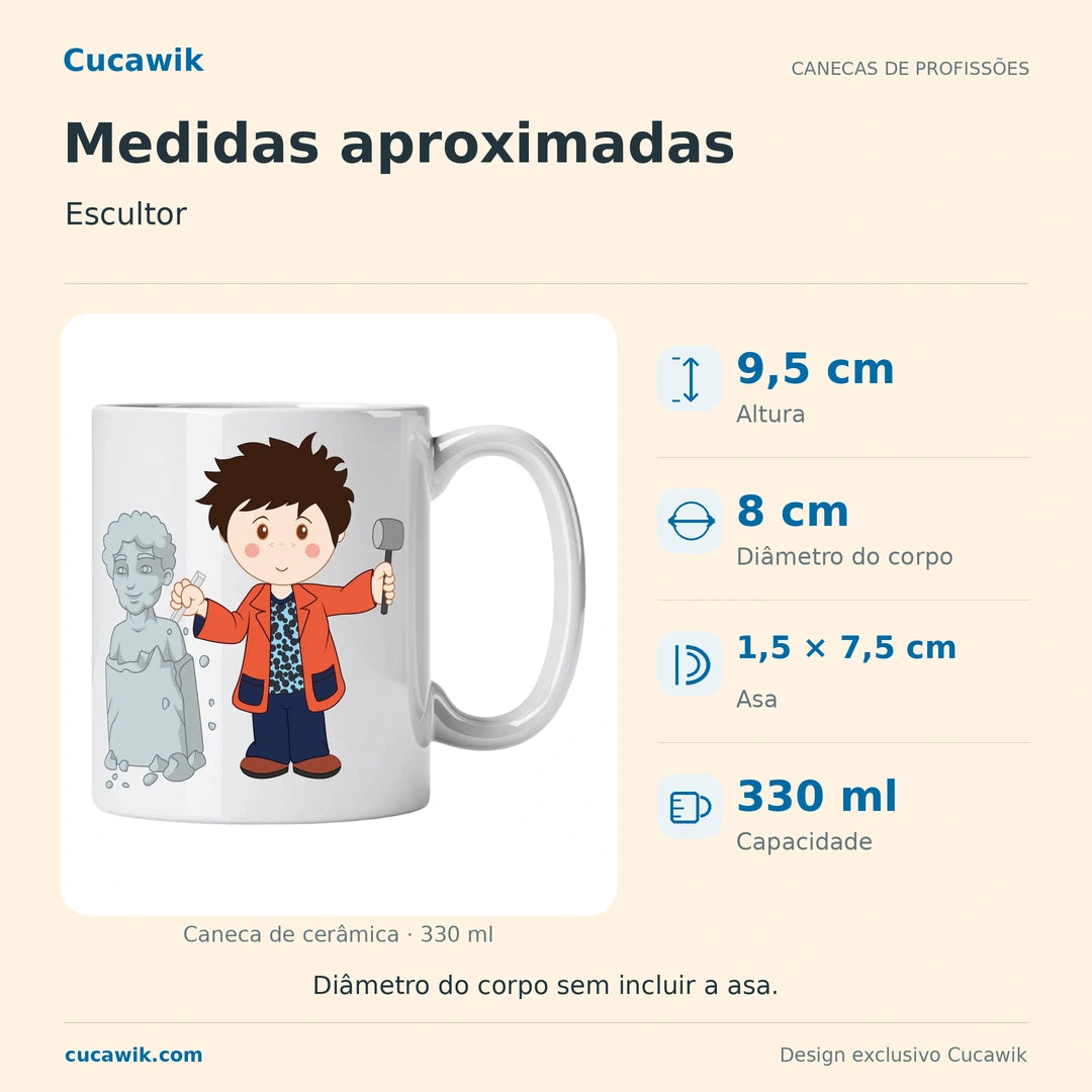 Caneca de Cerâmica Escultor — Medidas aproximadas | Cucawik