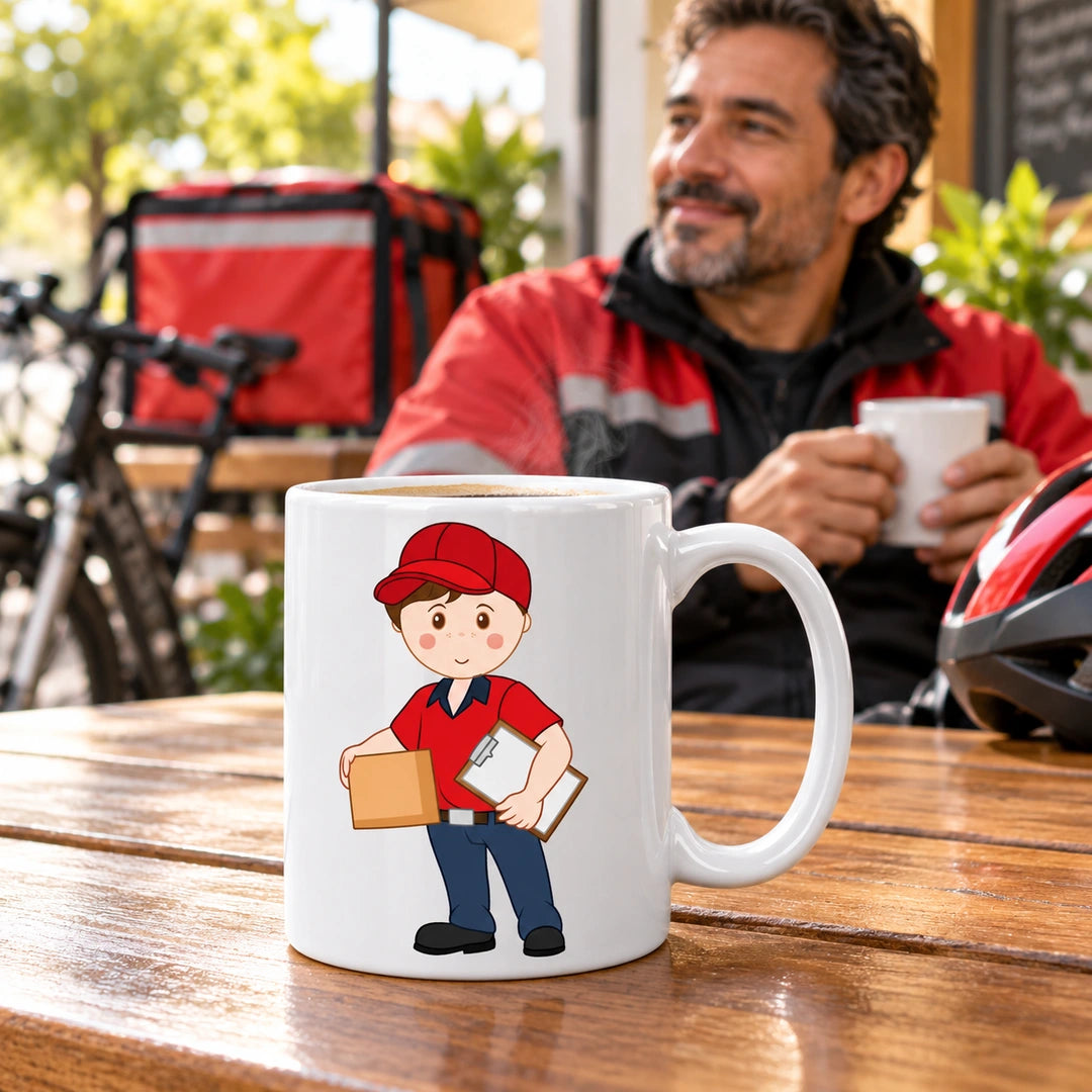 Caneca de Cerâmica Estafeta de Entregas — lifestyle | Cucawik