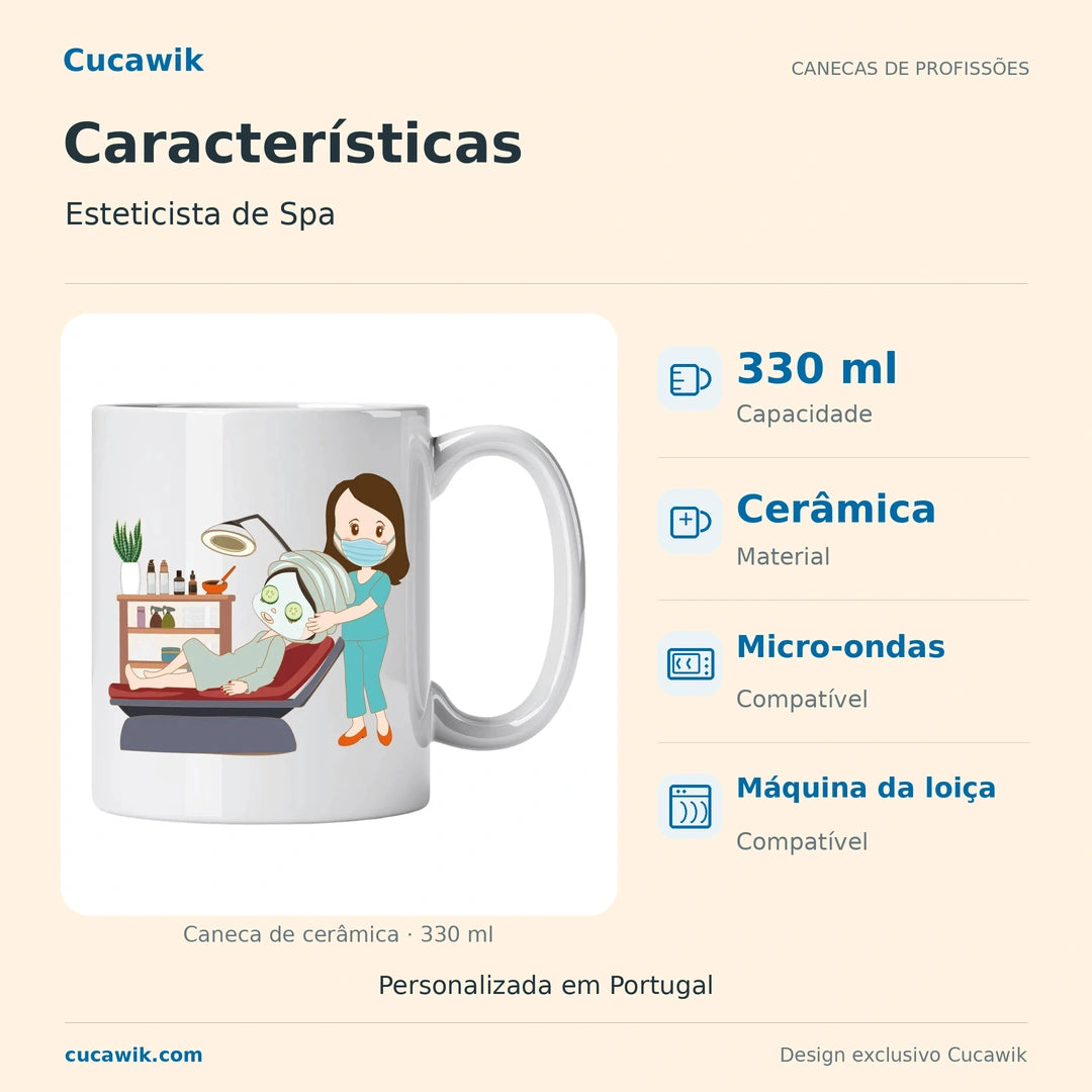 Caneca de Cerâmica Esteticista de Spa — Características | Cucawik