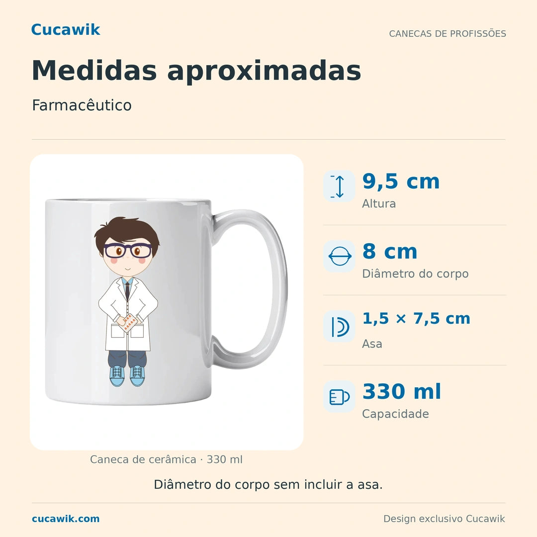 Caneca de Cerâmica Farmacêutico — Medidas aproximadas | Cucawik