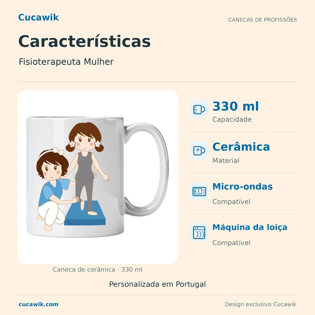 Caneca de Cerâmica Fisioterapeuta Mulher — Características | Cucawik