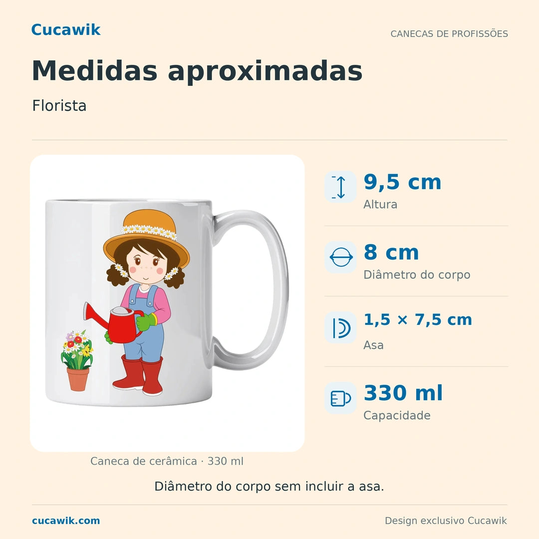 Caneca de Cerâmica Florista — Medidas aproximadas | Cucawik