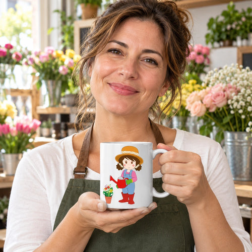 Caneca de Cerâmica Florista em utilização | Cucawik
