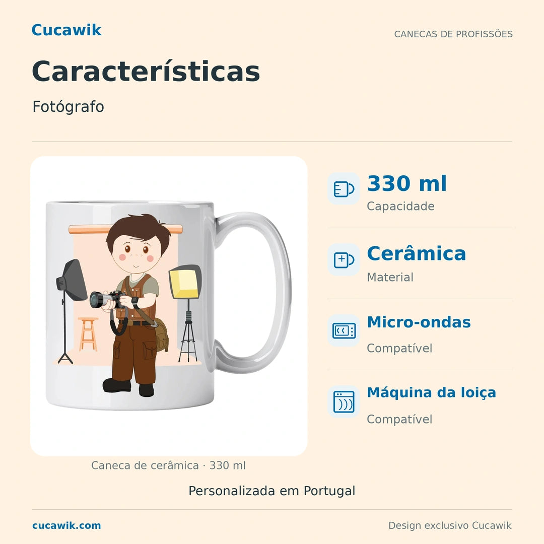 Caneca de Cerâmica Fotógrafo — Características | Cucawik